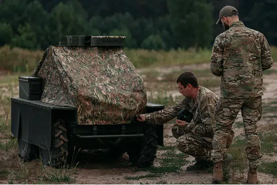 Військові оглядають замаскований НРК